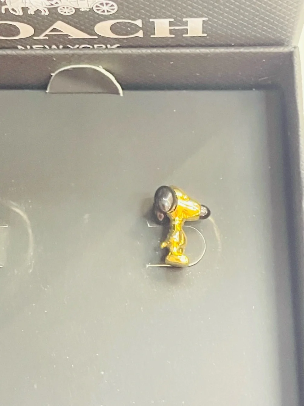 Coach authentic Black and Gold Enamel Snoopy Stud Earrings - Picture 2 of 3